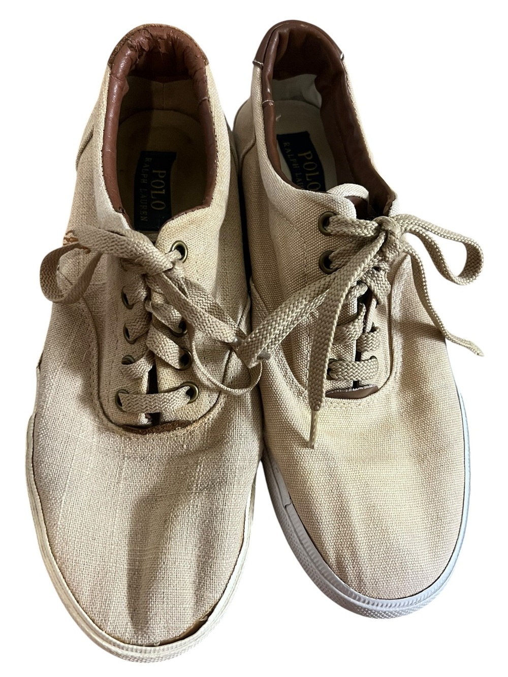 Polo Ralph Lauren Vaughn Canvas Sneakers Beige Brown Size 10